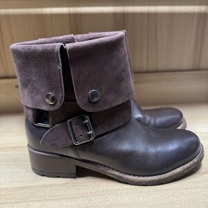 Clarks Artisan Volara Sky Fold‎ Over Leather Suede Ankle Boots Brown Women's 7.5